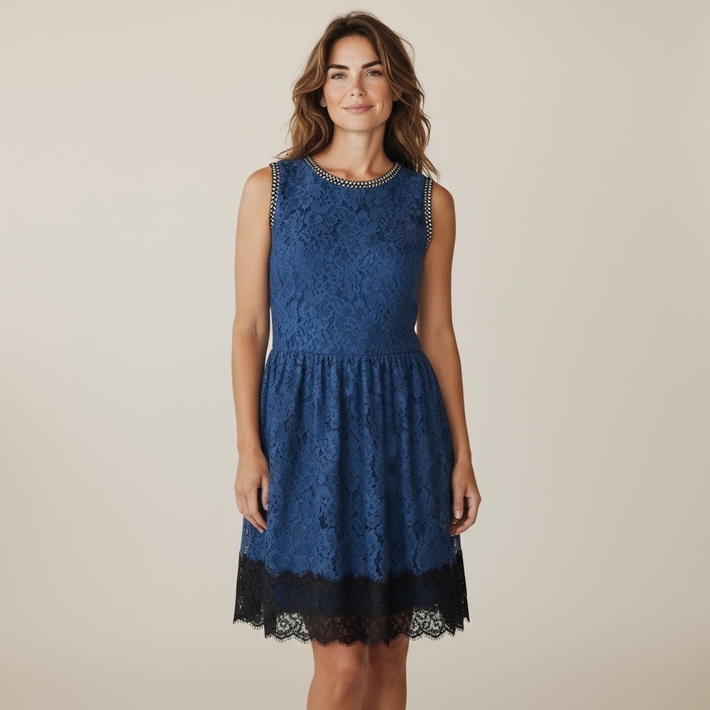 Francesca's Collections Royal Blue Lace Dress with Black Trim